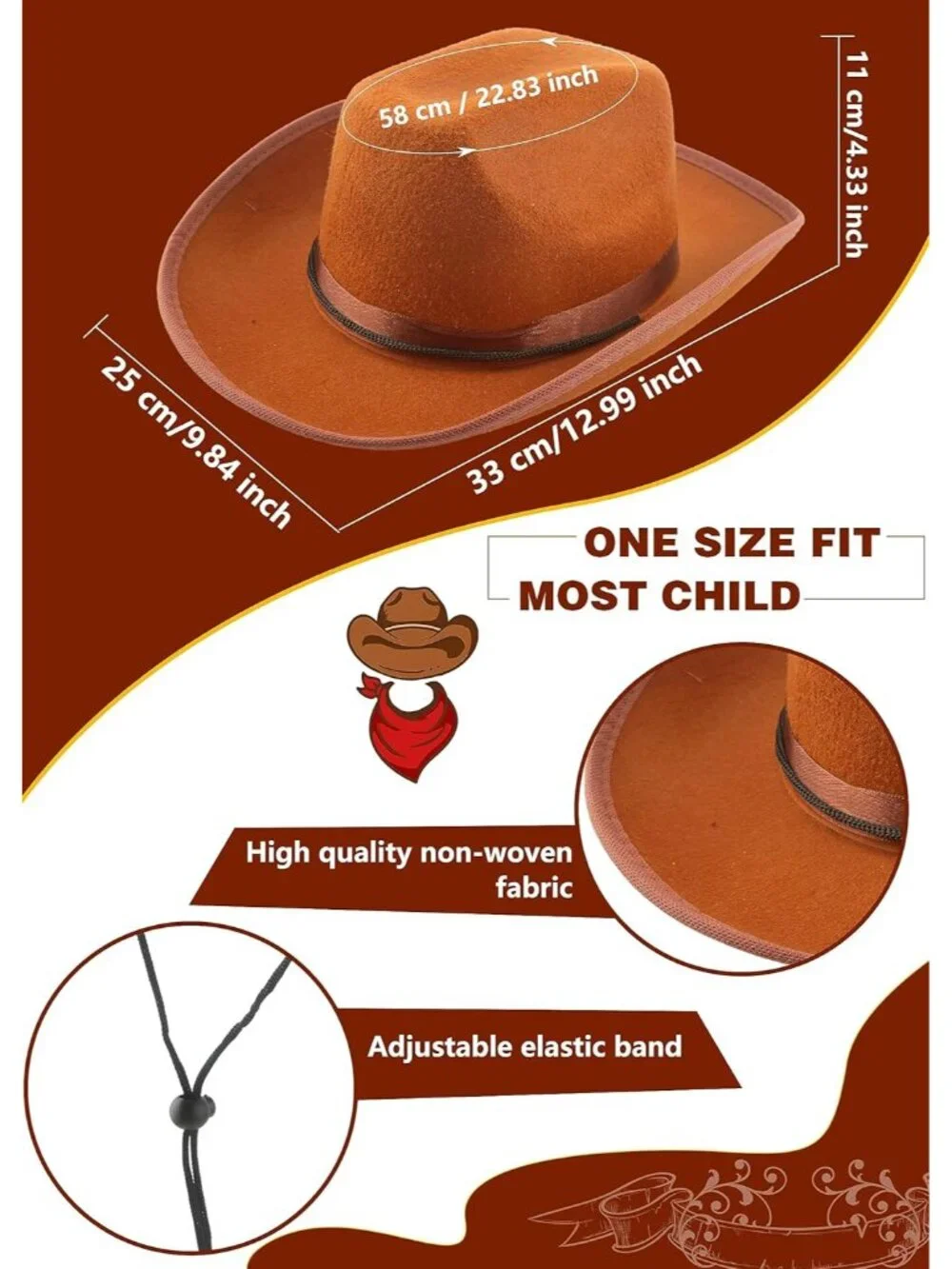 Kids Brown Black Plain Felt Western Plain Cowboy Cowboy Hat 4 Pack for Cosplay